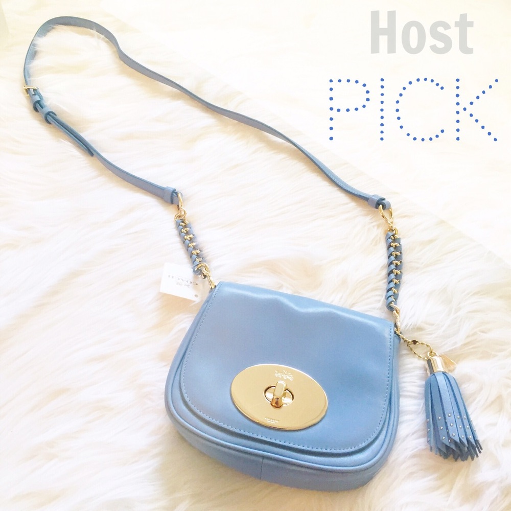 Coach Light Blue Leather Crossbody with Gold Turnlock